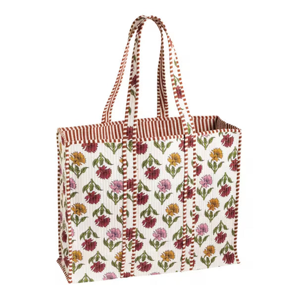 Mud Pie White Harvest Block Print Tote