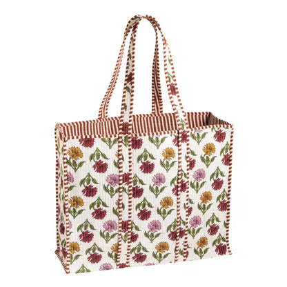 Mud Pie White Harvest Block Print Tote