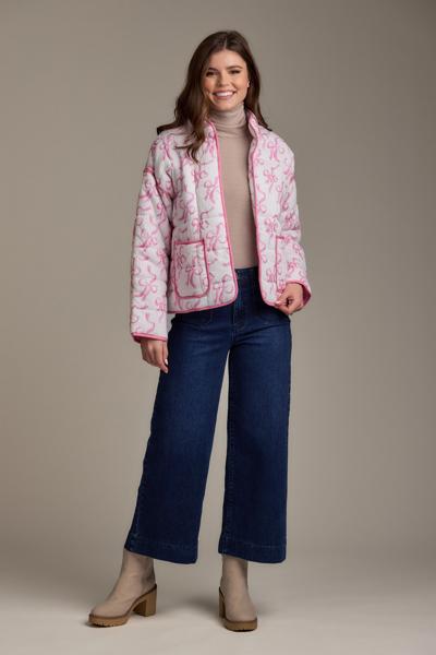 Mud Pie Pink & White Bow Cher Quilted Jacket