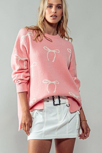 Pink Flirty Bow Knit Sweater