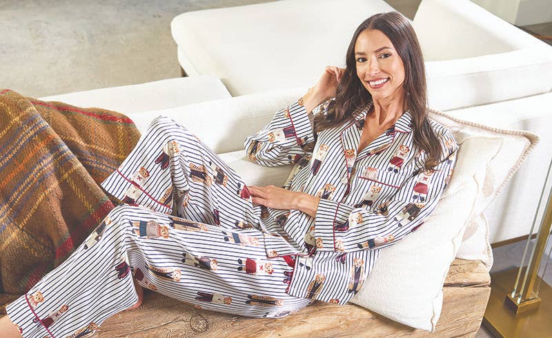 Navy Stripes + Bears Velvet Tie PJ Pant Set