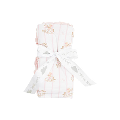 Angel Dear Pink Vintage Rocking Horse Ruffle Receiving Blanket