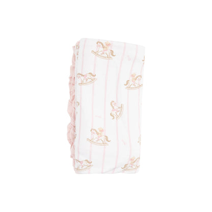 Angel Dear Pink Vintage Rocking Horse Ruffle Receiving Blanket
