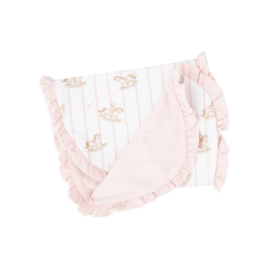 Angel Dear Pink Vintage Rocking Horse Ruffle Burp Cloth