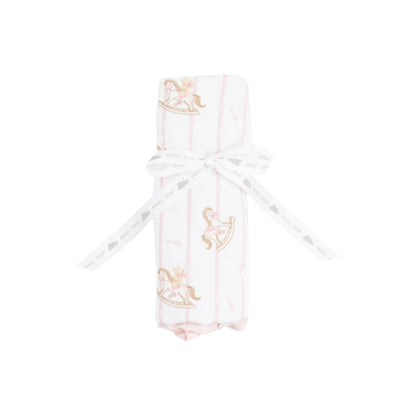 Angel Dear Pink Vintage Rocking Horse Ruffle Burp Cloth