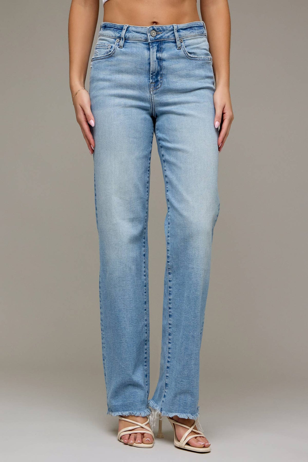 Clean Frayed Hem Classic Straight Jeans
