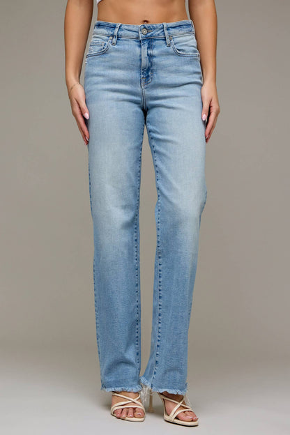 Clean Frayed Hem Classic Straight Jeans