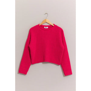 Raspberry Aria Rolled Edge Sweater