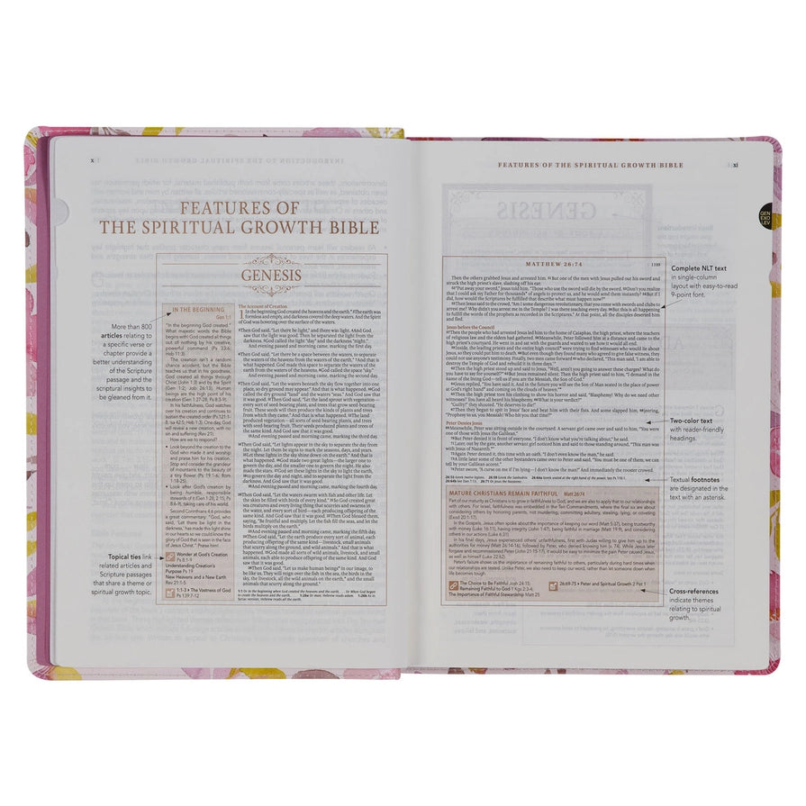 Pink Floral Spiritual Growth NLT Bible