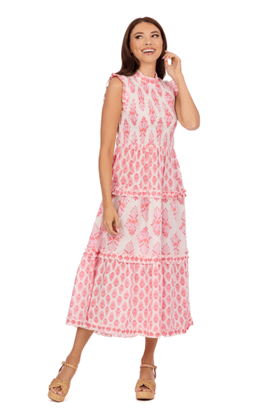 Mud Pie Pink Ward Smocked Midi Dress