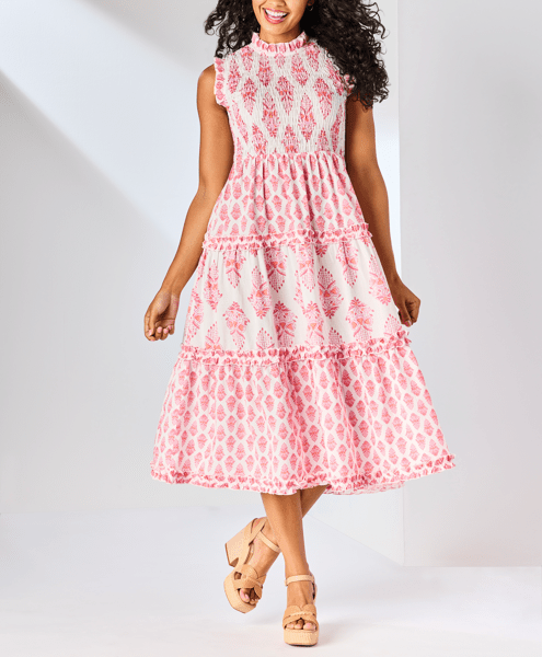 Mud Pie Pink Ward Smocked Midi Dress
