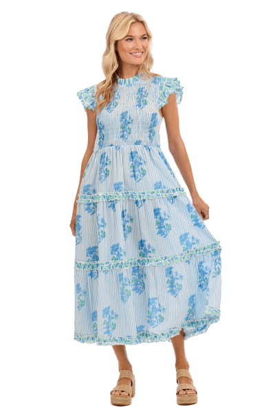 Mud Pie Blue Perin Smocked Midi Dress