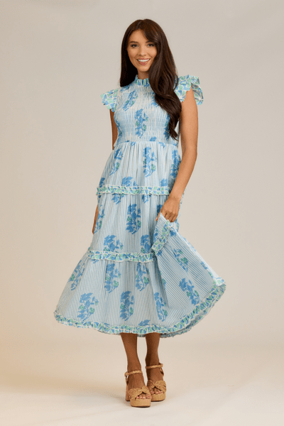 Mud Pie Blue Perin Smocked Midi Dress
