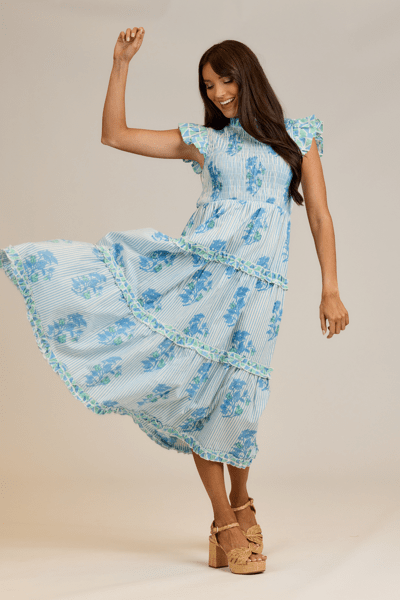 Mud Pie Blue Perin Smocked Midi Dress
