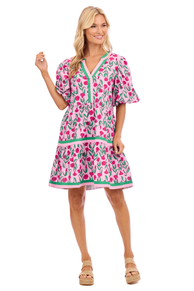 Mud Pie Pink Cody Balloon Sleeve Dress