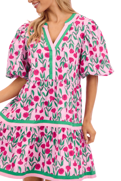 Mud Pie Pink Cody Balloon Sleeve Dress
