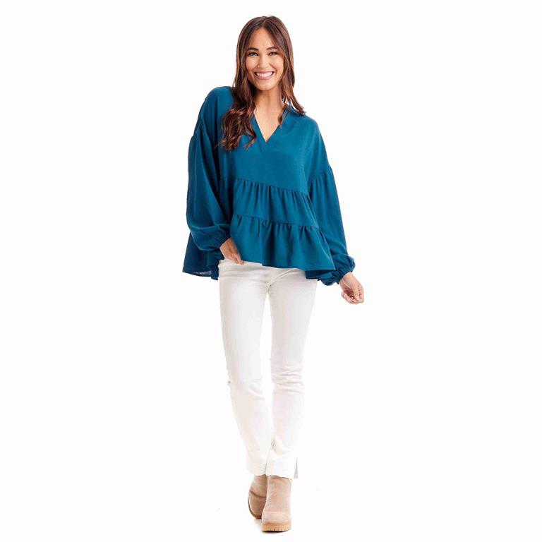 Mud Pie Teal Orleans Flounce Top