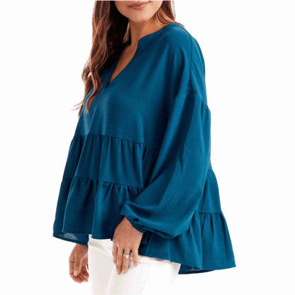 Mud Pie Teal Orleans Flounce Top