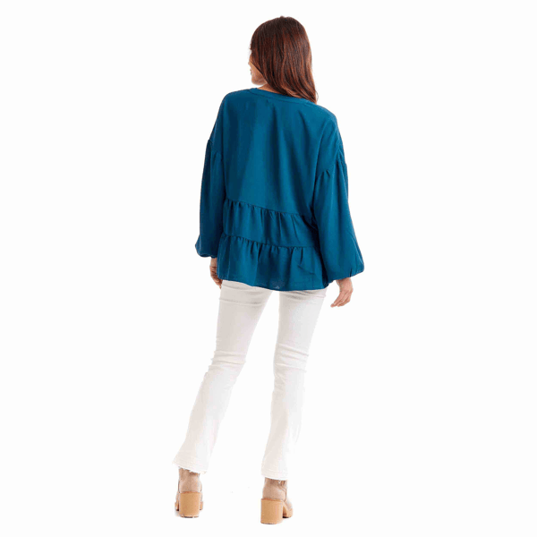 Mud Pie Teal Orleans Flounce Top