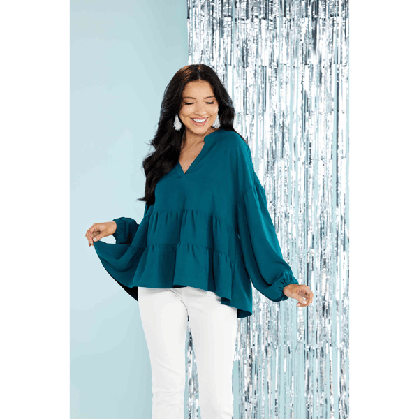 Mud Pie Teal Orleans Flounce Top