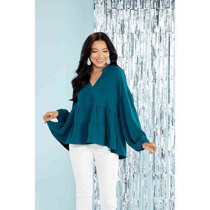 Mud Pie Teal Orleans Flounce Top
