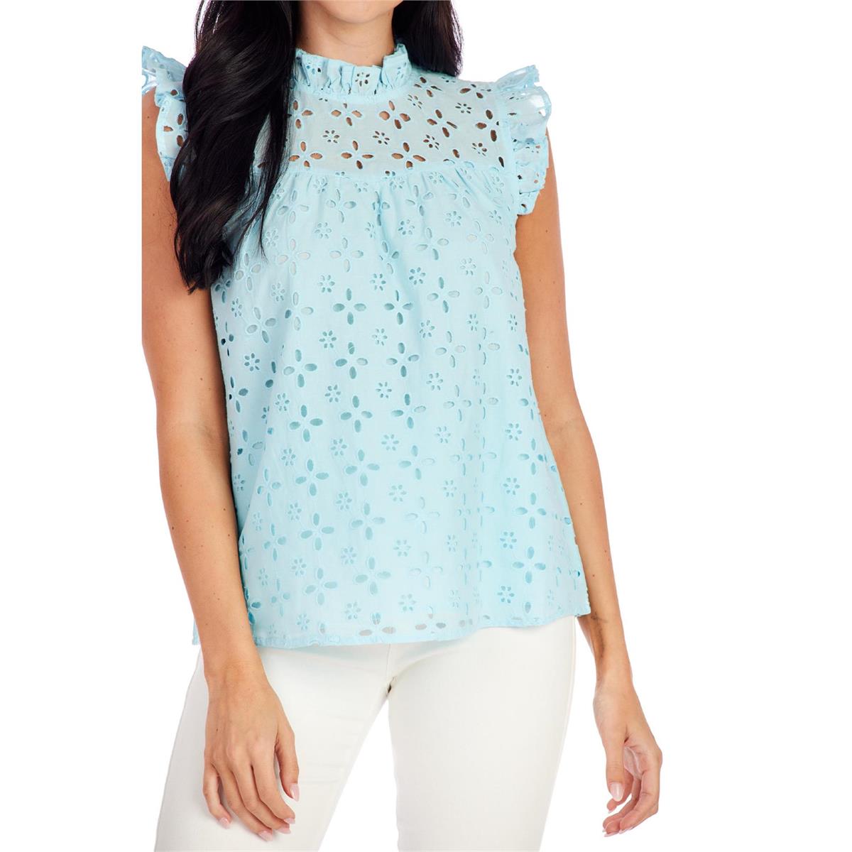 Mud Pie Blue Bianca Eyelet Tank