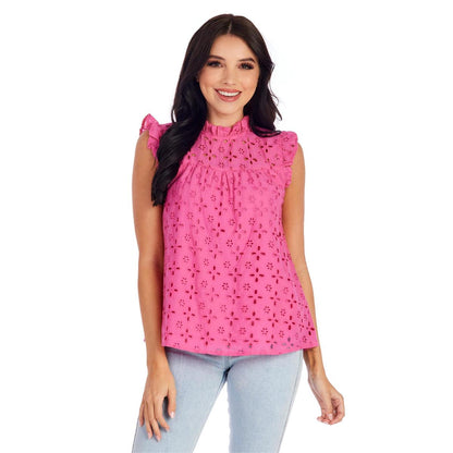 Mud Pie Pink Bianca Eyelet Tank