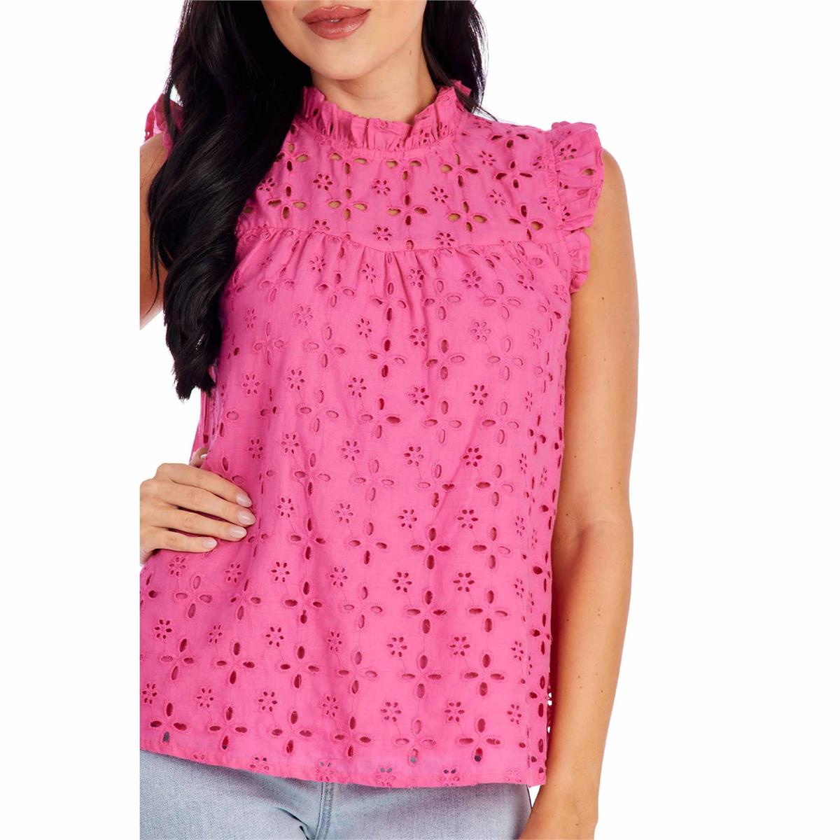 Mud Pie Pink Bianca Eyelet Tank