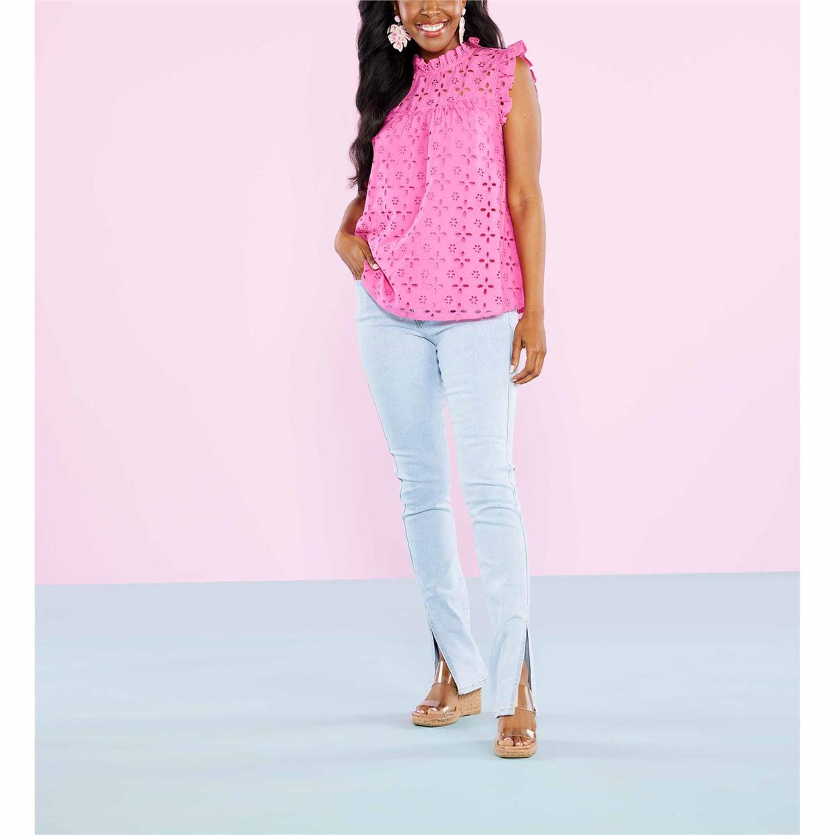 Mud Pie Pink Bianca Eyelet Tank