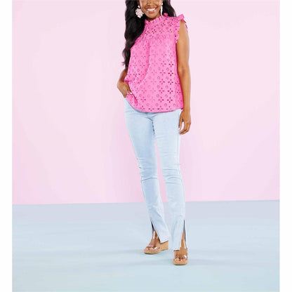 Mud Pie Pink Bianca Eyelet Tank