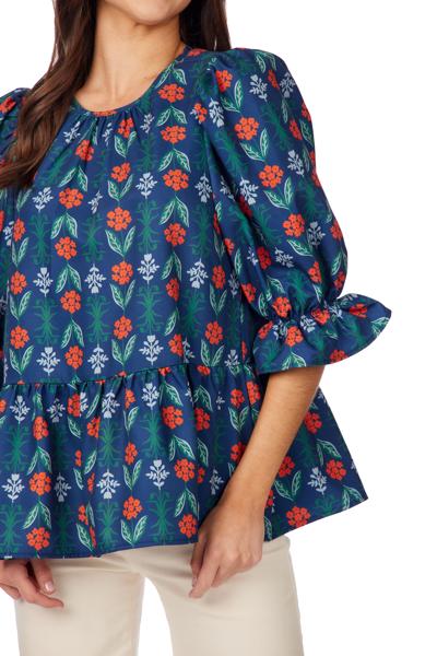Mud Pie Navy Floral Pierce Flounce Top