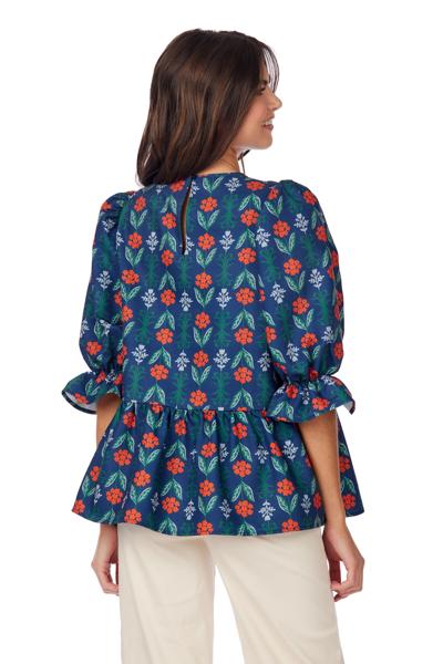 Mud Pie Navy Floral Pierce Flounce Top