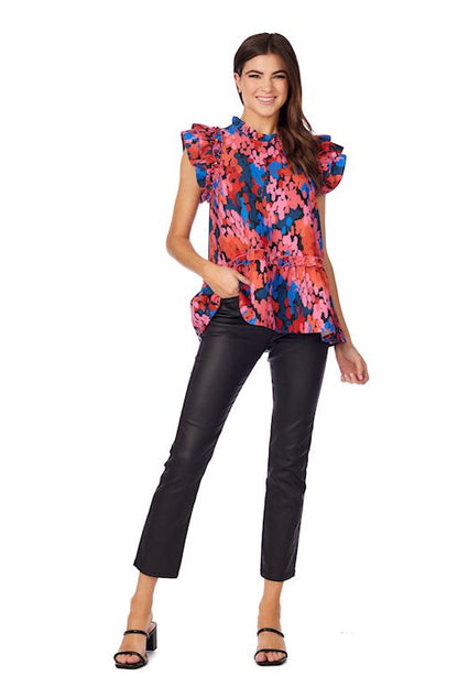 Mud Pie Pink Dot Woody Flounce Top