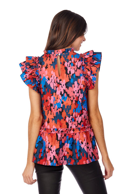 Mud Pie Pink Dot Woody Flounce Top