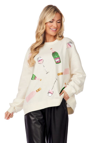 Mud Pie White Champagne Sparkle Sweatshirt