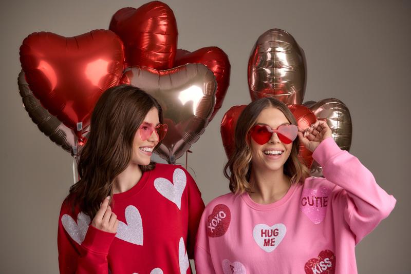 Mud Pie Red Sequin White Hearts Sweatshirt