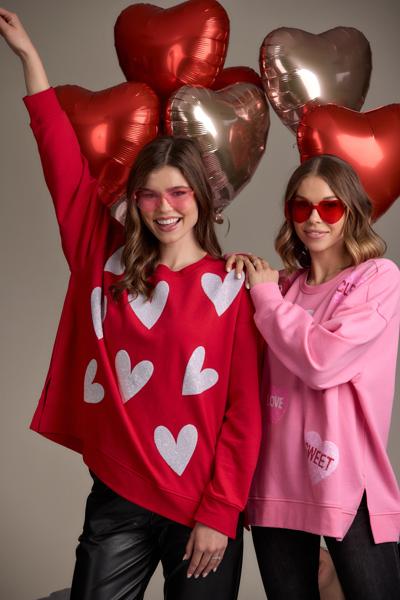 Mud Pie Red Sequin White Hearts Sweatshirt