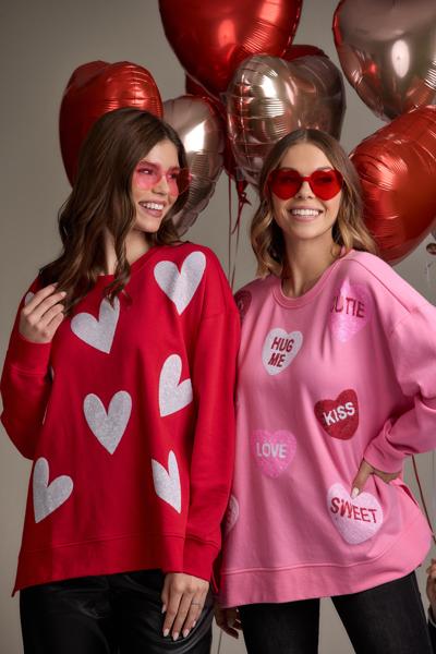 Mud Pie Pink Sequin Conversation Hearts Sweatshirt