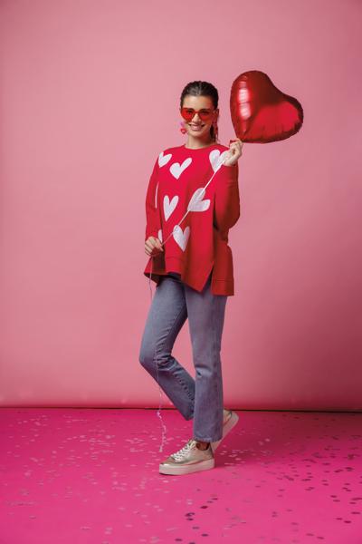 Mud Pie Red Sequin White Hearts Sweatshirt