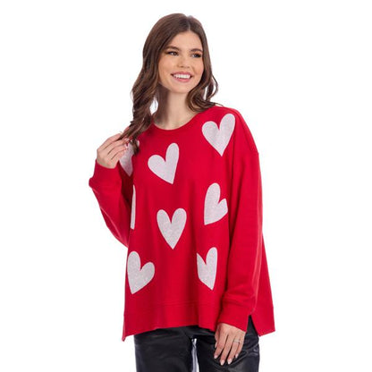 Mud Pie Red Sequin White Hearts Sweatshirt