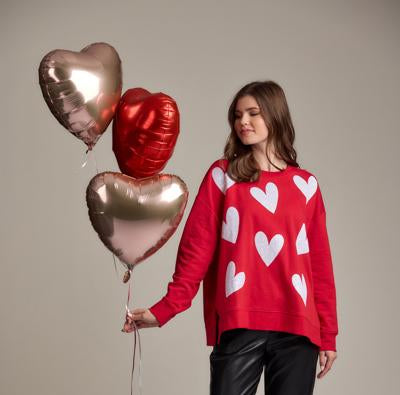 Mud Pie Red Sequin White Hearts Sweatshirt
