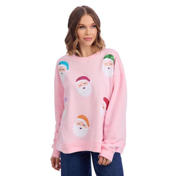 Mud Pie Blush Sequin Santa Sweatshirt
