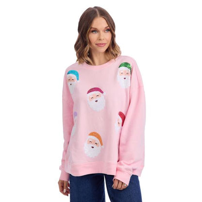 Mud Pie Blush Sequin Santa Sweatshirt
