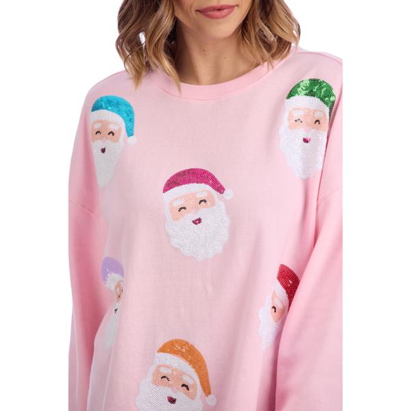 Mud Pie Blush Sequin Santa Sweatshirt