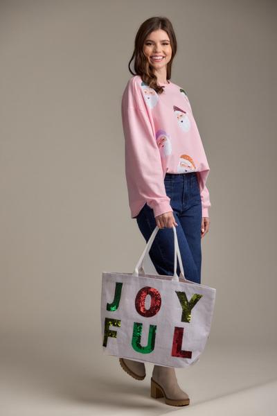 Mud Pie Blush Sequin Santa Sweatshirt