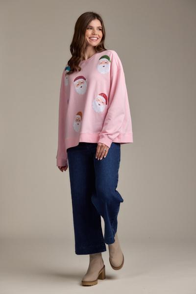 Mud Pie Blush Sequin Santa Sweatshirt