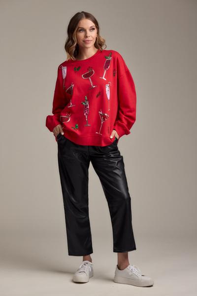 Mud Pie Red Sequin Drinks Sweatshirt