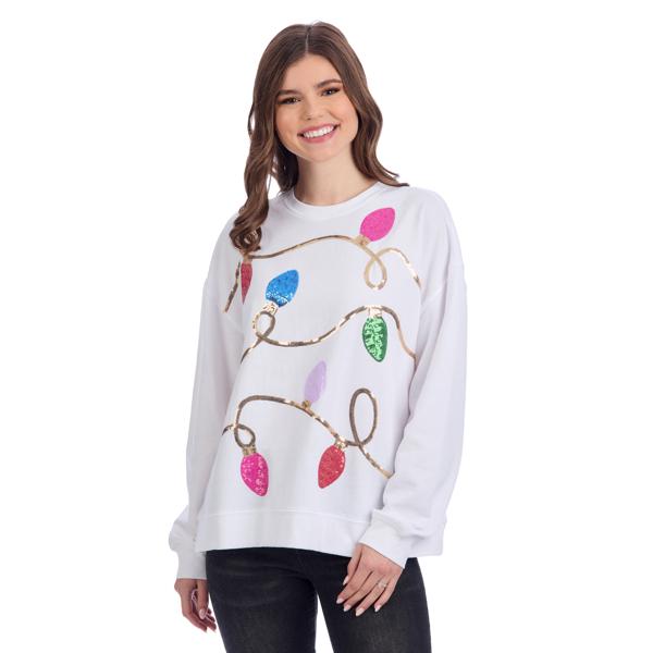 Mud Pie White Sequin Lights Sweatshirt