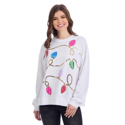 Mud Pie White Sequin Lights Sweatshirt