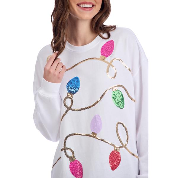Mud Pie White Sequin Lights Sweatshirt